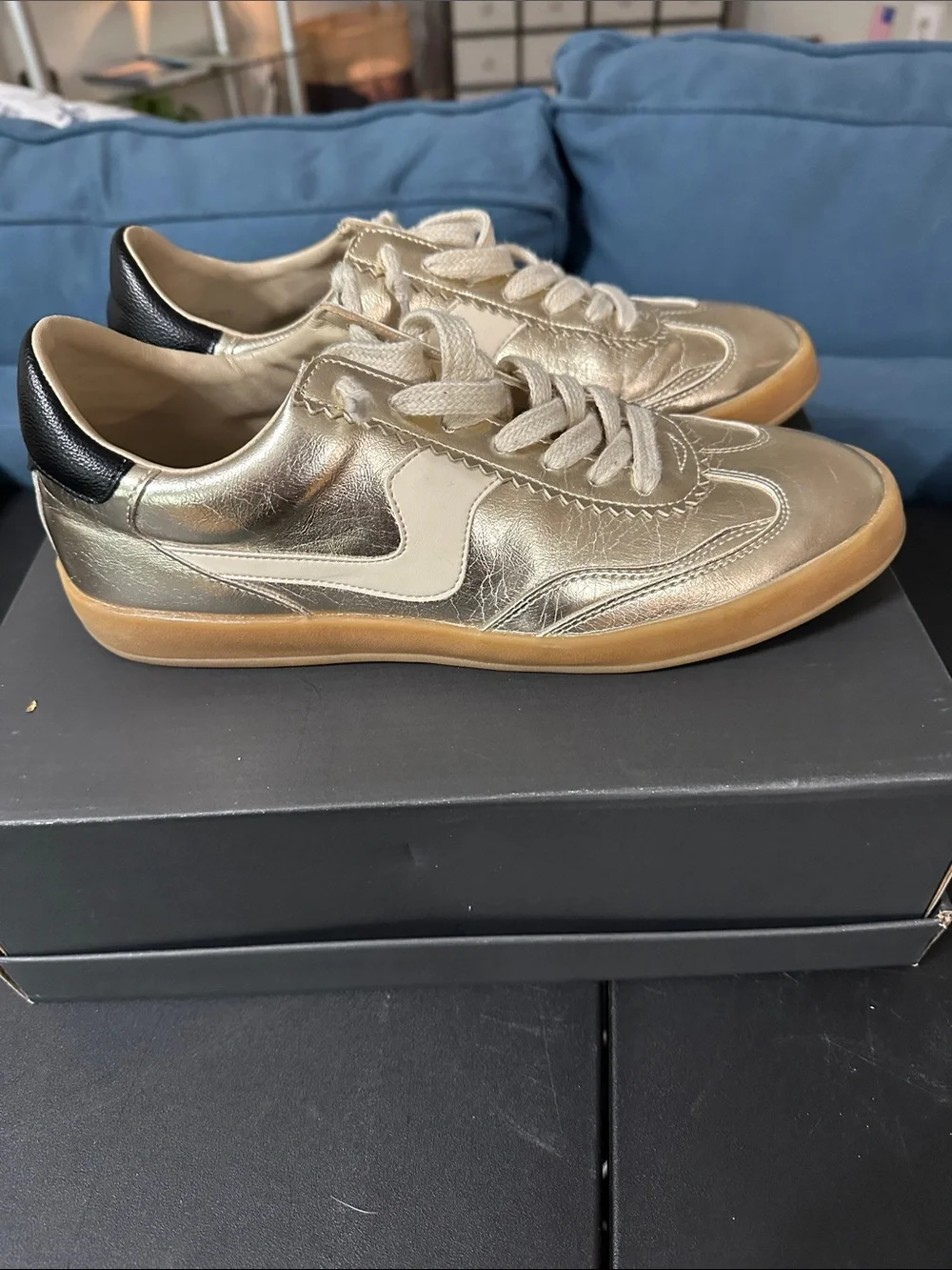 Mi.iM Destiny Women's Metallic Gold Leather Sneakers with Gum Sole